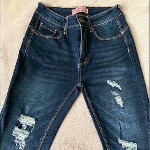 Skinny ripped jeans , dark blue , low waste